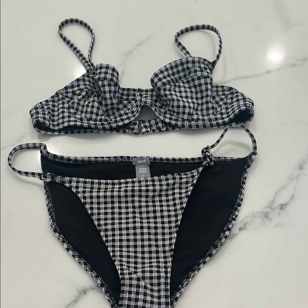 aerie Black and White Plaid Bikini Set